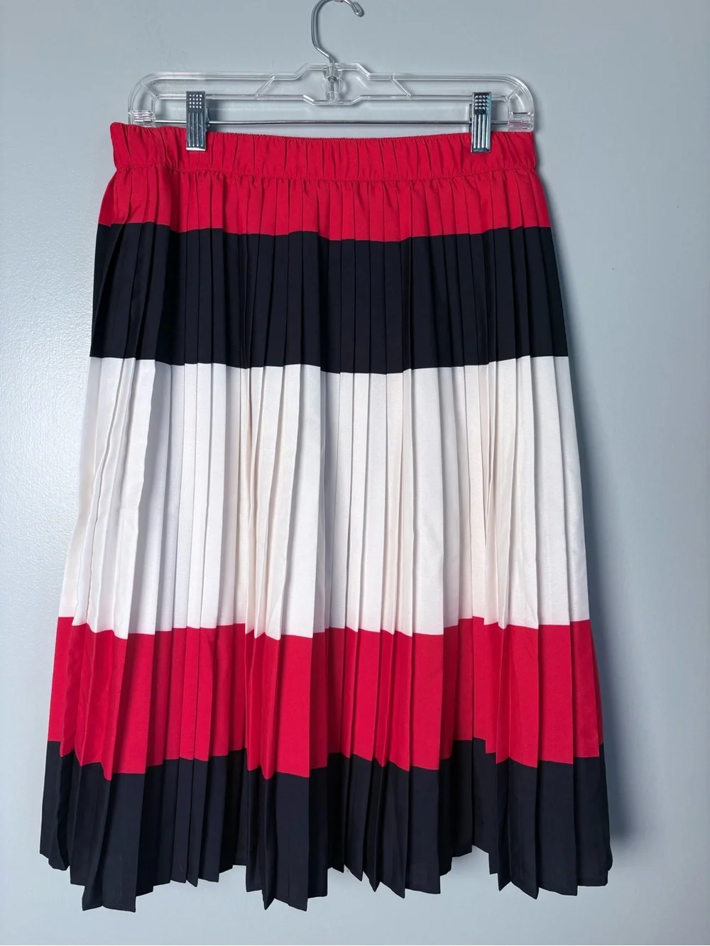 Tommy Hilfiger Womens Small Pleated Midi Skirt Colorblock Red White Navy